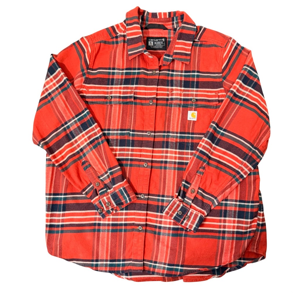 Carhartt Relaxed Fit‎ Flannel Plaid Shirt (XL) Womens Workwear Heavy Button Down